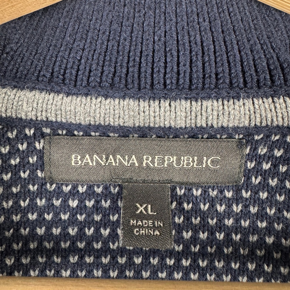 Banana Republic Mens XL Navy Blue Birdseye Shawl Collar Grandpa Cardigan Sweater - Picture 5 of 8